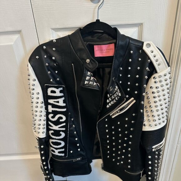 Black and White Studded Leather Jacket - Picture 1 of 6